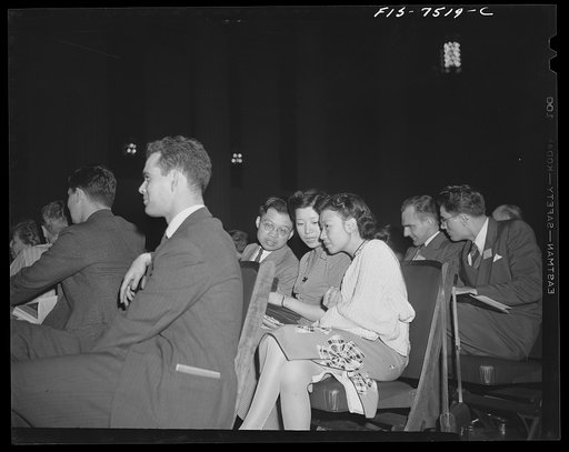 Washington, D.C. International student assembly. Wang Yung, a Chinese movie actress, with two friends