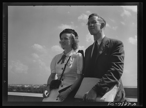 Untitled photo, possibly related to: Washington, D.C. Foreign students at the international student assembly recording short talks in their native language to be broadcast by shortwave, after censorship by the Office of War Information (OWI), to Nazi-held territory. Filla and Toy, speaking Norwegian
