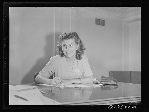 Washington, D.C. Foreign students at the international student assembly recording short talks in their native language to be broadcast by shortwave, after censorship by the Office of War Information (OWI), to Nazi-held territory. Evelyn Rains of Chile