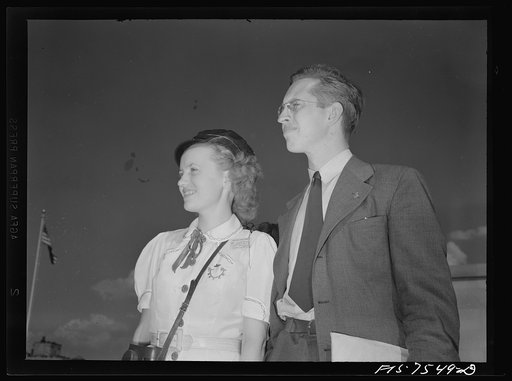 Untitled photo, possibly related to: Washington, D.C. Foreign students at the international student assembly recording short talks in their native language to be broadcast by shortwave, after censorship by the OWI (Office of War Information), to Nazi-held territory. Filla and Toy speaking in Norwegi
