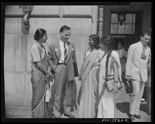 Washington, D.C. International student assembly. Indian delegates, left to right: Miss Sita Guha Thakurta; K.Z. Fournadjiadieff, a student at Yale University; Miss Satiavati E. Cotelingan, a student at the Biblical Seminary; Miss Kamala Kosambi, a student at the University of Michigan