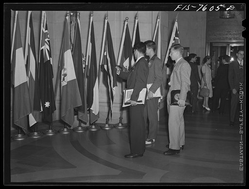 Untitled photo, possibly related to: Washington, D.C. International youth assembly. In the lobby outside of the auditorium