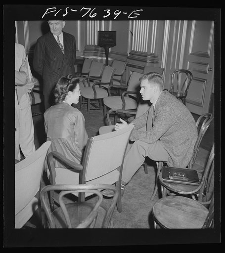 Washington, D.C. International youth assembly. Informal discussion between a Korean delegate, left, and a Canadian delegate