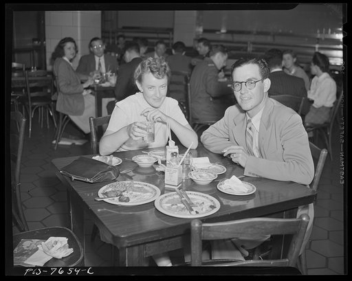 International student assembly. Barbro Skagerlind, a delegate from Sweden, dining with a friend