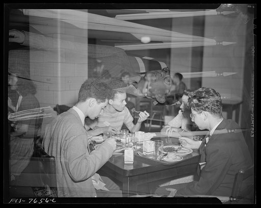 Untitled photo, possibly related to: Washington, D.C. International student assembly. International students eating in the Interstate Commerce Commission cafeteria