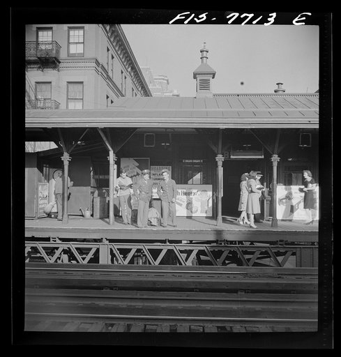 New York, New York. Third Avenue elevated railway station between 50th and 70th Streets at 8:30 a.m.
