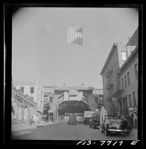 Untitled photo, possibly related to: New York, New York. 94th Street station of the Third Avenue elevated railway at 8 a.m.