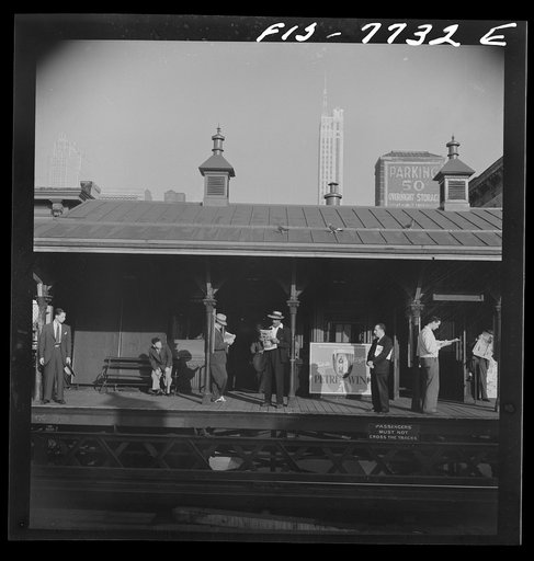 New York, New York. Third Avenue elevated railway station in the "Fifties" at 8:30 a.m.