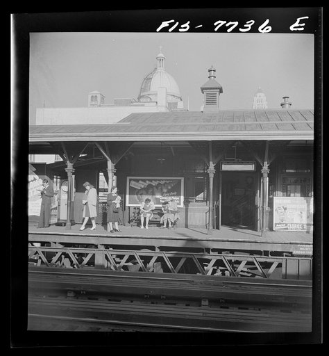 Untitled photo, possibly related to: New York, New York. Third Avenue elevated railway station in the "Fifties" at 8:30 a.m.