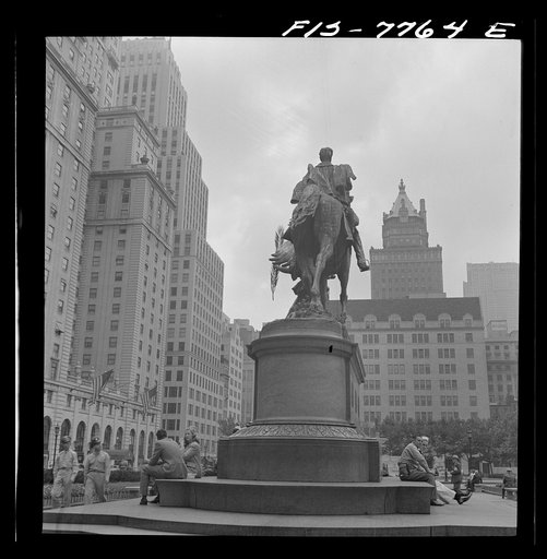 Untitled photo, possibly related to: New York, New York. Statue of General Sherman at 59th Street and Fifth Avenue at the entrance to Central Park