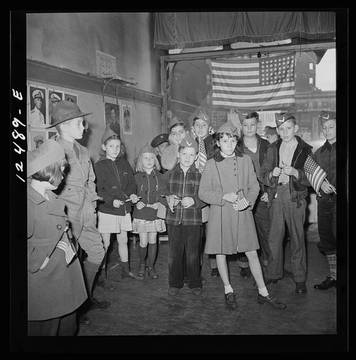 Untitled photo, possibly related to: Chicago (north), Illinois. Boy Scouts who was one of the first to arrive for the flag dedication ceremony