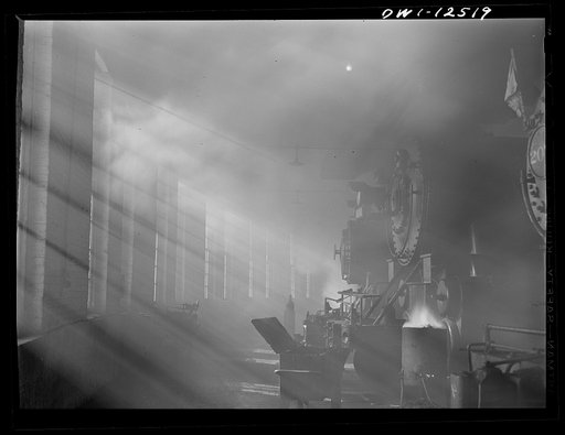 Untitled photo, possibly related to: Chicago, Illinois. In the roundhouse at a Chicago and Northwestern Railroad yard