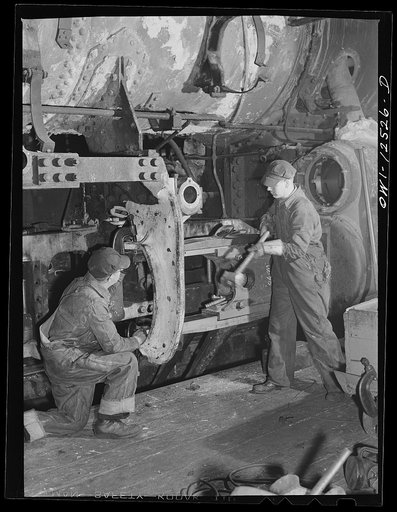Chicago, Illinois. Locomotive repair at the Chicago and Northwestern Railroad shops