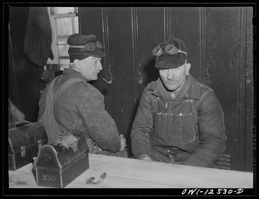 Untitled photo, possibly related to: Chicago, Illinois. Railroad workmen having lunch in their shanty at the repair tracks at a Chicago and Northwestern Railroad yard
