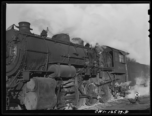 Untitled photo, possibly related to: Chicago, Illinois. Switchman going to work on a cold morning at a Chicago and Northwestern Railroad yard