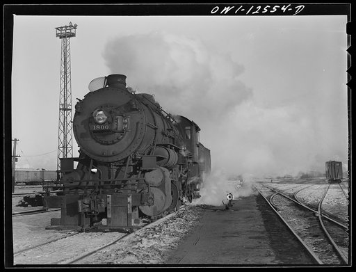 Untitled photo, possibly related to: Chicago, Illinois. In one of the make-up yards at a yard of the Chicago and Northwestern Railroad
