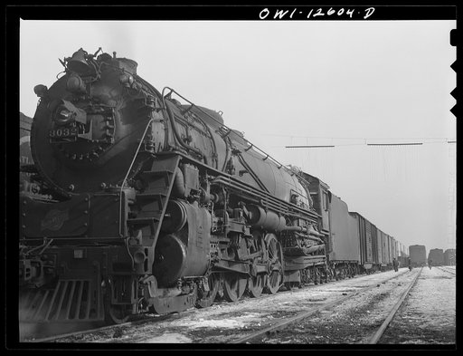 Chicago, Illinois. One of the Chicago and Northwestern Railroad's giant 3000 class freight locomotives waiting to leave for Clinton, Iowa