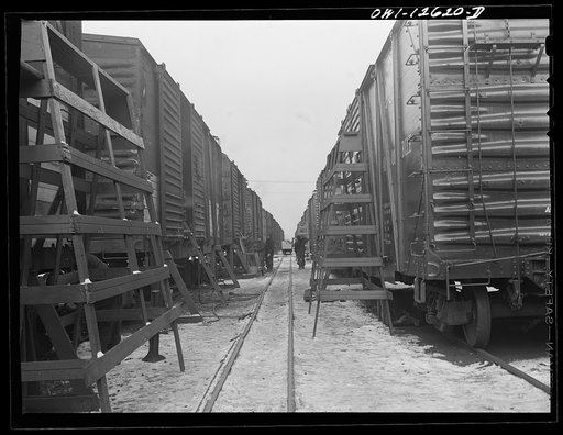 Chicago, Illinois. View down one of the repair tracks at a yard of the Chicago and Northwestern Railroad