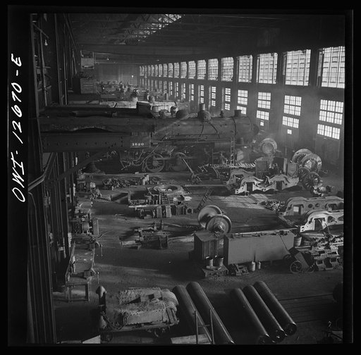 Untitled photo, possibly related to: Chicago, Illinois. Chicago and Northwestern Railroad locomotive repair shops