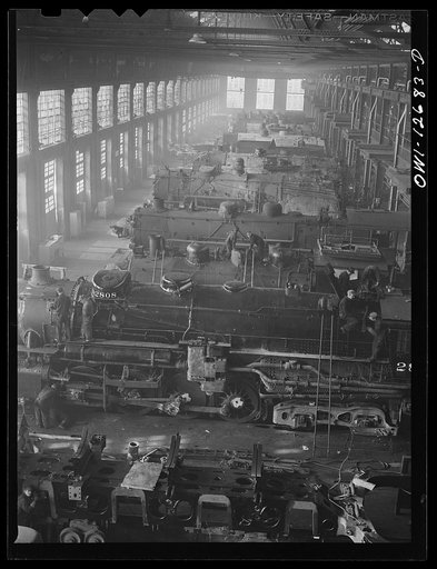 Chicago, Illinois. Chicago and Northwestern Railroad locomotive repair shops