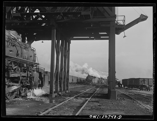 Chicago, Illinois. Locomotives at the coaling station of the Chicago and Northwestern Railroad yards