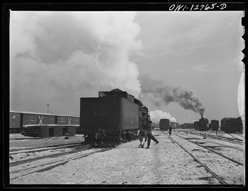 Chicago, Illinois. An Indiana Harbor Belt Line railroad engine in one of the Chicago and Northwestern Railroad yards