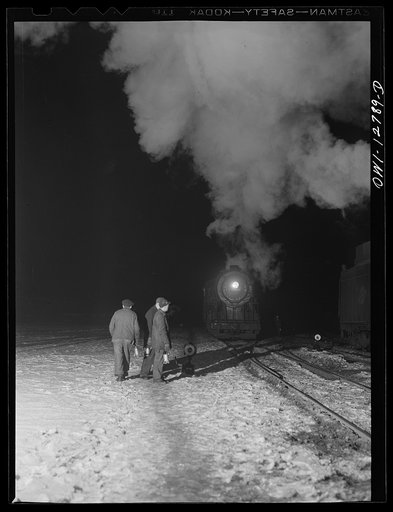 Chicago, Illinois. Switchmen going to work in one of the Chicago and Northwestern Railroad classification yards