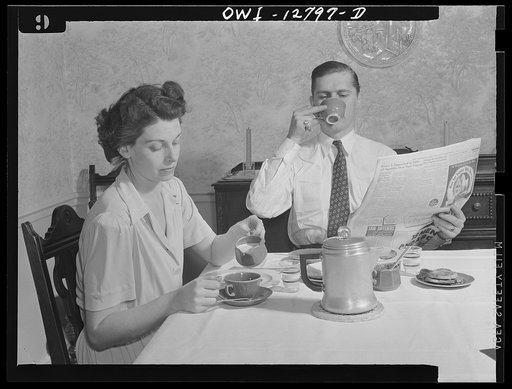 Washington, D.C. Photographs for a poster or billboard to persuade citizens not to complain about wartime shortage of coffee