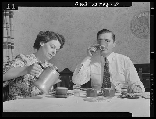 Washington, D.C. Photographs for a poster or billboard to persuade citizens not to complain about wartime shortage of coffee