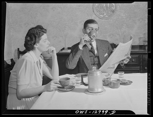 Washington, D.C. Photographs for a poster or billboard to persuade citizens not to complain about wartime shortage of coffee