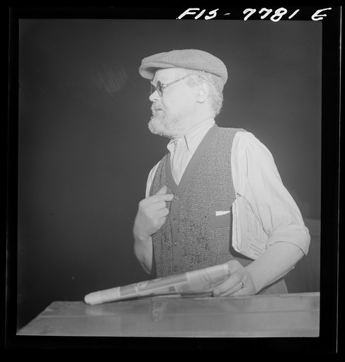 Untitled photo, possibly related to: New York, New York. Czech Jew encountered at Astor Place about midnight. He has been in America since 1905, has been on relief eight years; spends all spare time collecting scrap for defense, picked up paper because he cannot afford to buy one. However, he keeps 