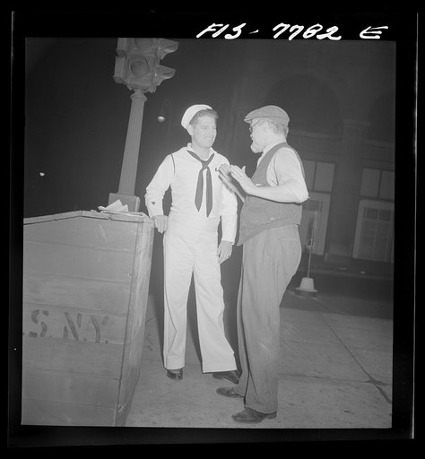 Untitled photo, possibly related to: New York, New York. Czechoslovakian Jew encountered at Astor Place about midnight. He has been in American since 1905, has been on relief eight years; spends all spare time collecting scrap for defense; picked up paper because he cannot afford to buy one. However