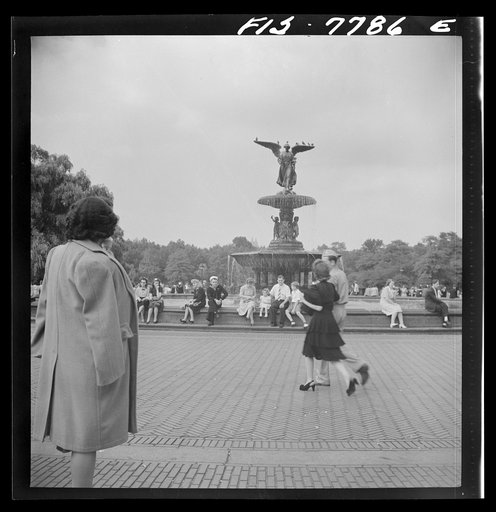 Untitled photo, possibly related to: New York, New York. Fountain on the mall in Central Park on Sunday