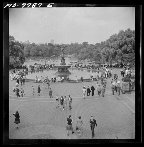 New York, New York. Fountain on the mall in Central Park on Sunday