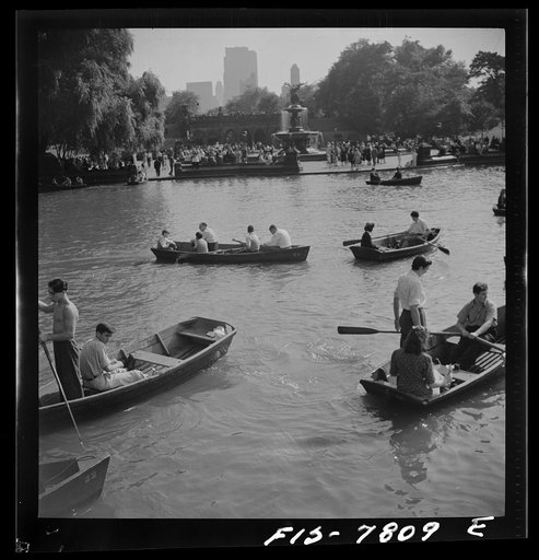 Untitled photo, possibly related to: New York, New York. Central Park lake on Sunday looking east
