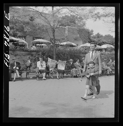 Untitled photo, possibly related to: New York, New York. Sunday bench sitters in front of the Central Park Zoo restaurant