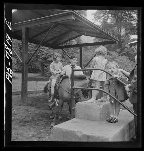 Untitled photo, possibly related to: New York, New York. Children lined up for their turn at pony rides in Central Park on Sunday