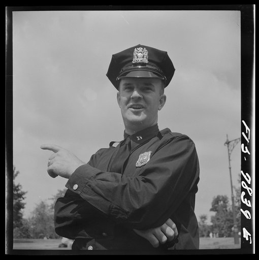 New York, New York. Irish-American policeman in Central Park on Sunday