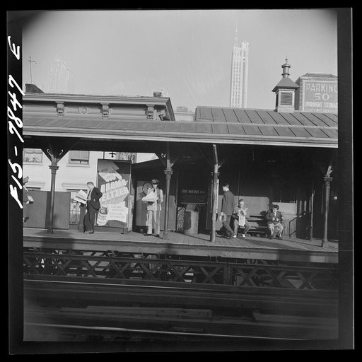 Untitled photo, possibly related to: New York, New York. Third Avenue elevated railway station in the "Fifties" at 8:30 a.m.