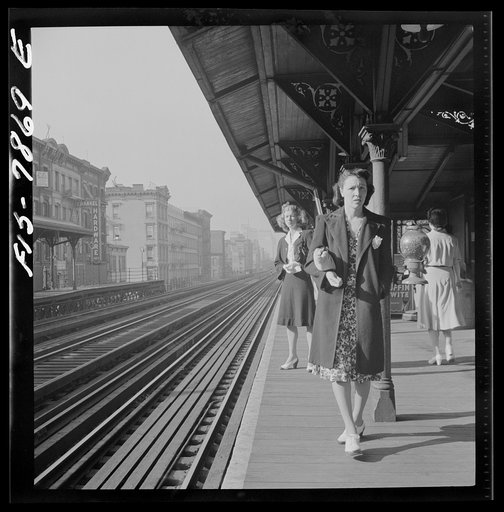 New York, New York. Waiting for the Third Avenue elevated railway in the "Sixties" about 8:45 a.m.