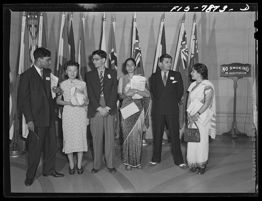 Washington, D.C. International youth assembly. Delegates from India with a Chinese actress who has just arrived from Chungking