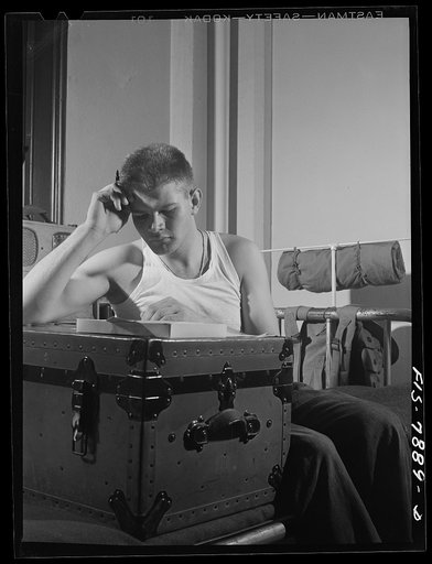 Untitled photo, possibly related to: Fort Belvair, Virginia. Sergeant George Camblair writing letters home from camp