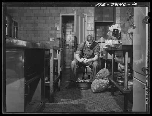 Untitled photo, possibly related to: Fort Belvoir, Virginia. Sergeant George Camblair on kitchen police duty