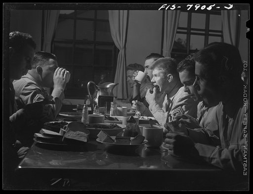 Fort Belvoir, Virginia. Sergeant George Camblair in the mess hall for lunch