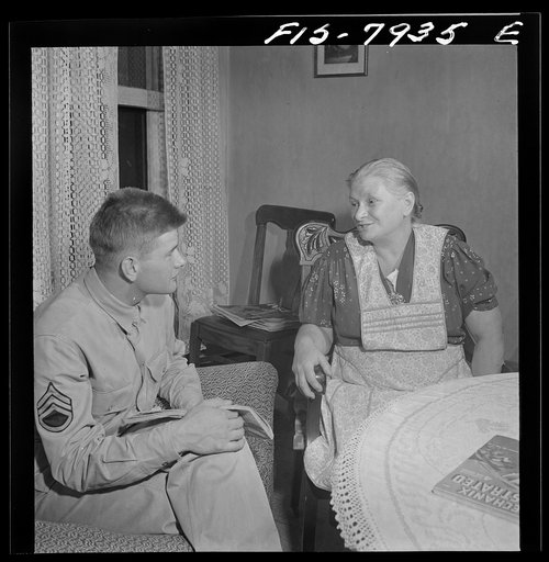 Washington, D.C. Sergeant George Camblair discussing problems with his mother while at home on a visit