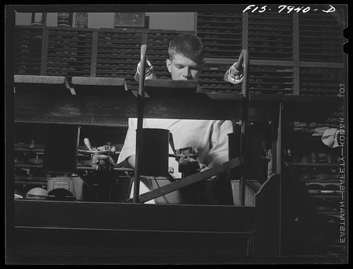 Untitled photo, possibly related to: Fort Belvoir, Virginia. Sergeant George Camblair used to work as a lens grinder in an optical firm. His employer said he had the makings of a good lens grinder