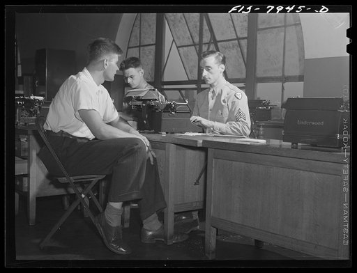 Baltimore, Maryland. George Camblair being interviewed at the induction station