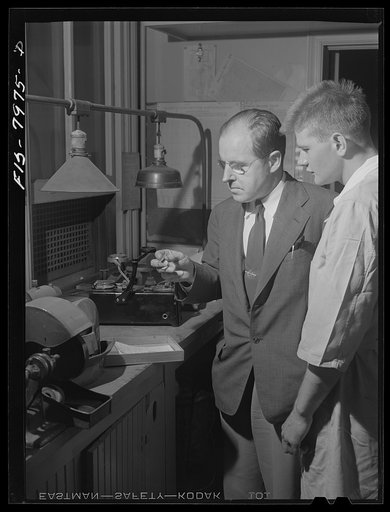 Untitled photo, possibly related to: Fort Belvoir, Virginia. Sergeant George Camblair used to work as a lens grinder in an optical firm. His employer said he had the makings of a good lens grinder