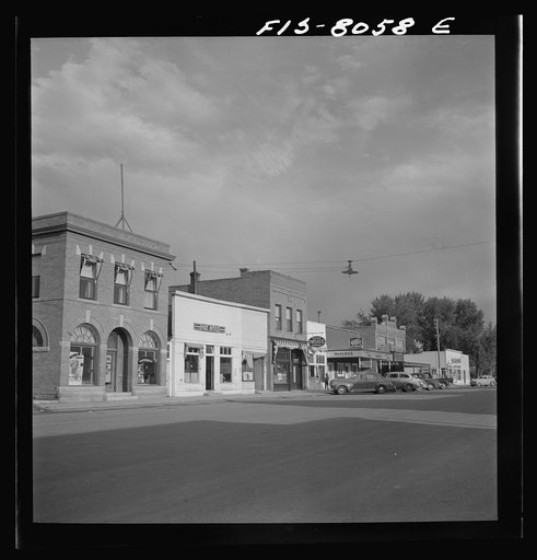 Untitled photo, possibly related to: Sheridan, Montana. Main street. Sheridan is a trading center for a cattle and agricultural and mining section