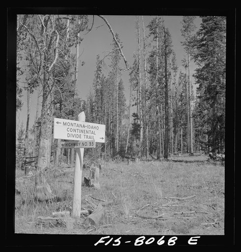 Sign on the continental divide, which is also the boundary between Idaho and Montana